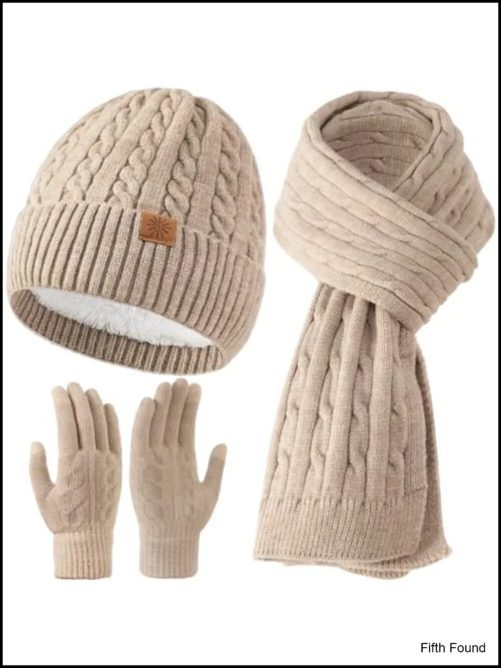 Winter Beanie Hat Touchscreen Gloves Long Scarf 3 Piece Warm Set